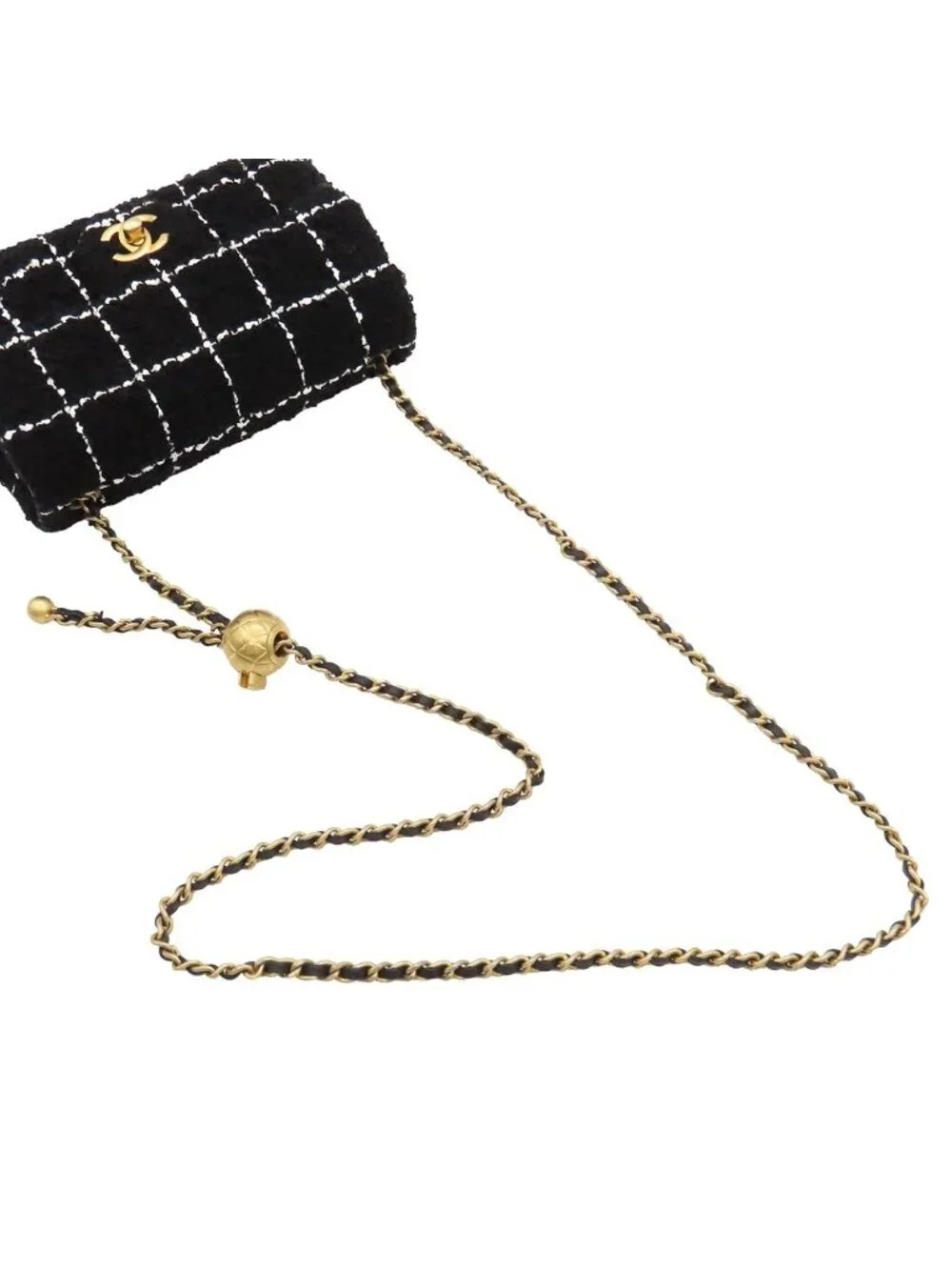 Chanel Chain Shoulder Bag Quilted 20 Coco Ball Black Gold Tweed Leather